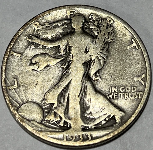 1933 S Walking Liberty Silver Half Dollar Fine Full Date & Rims Awesome Coin A2