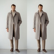 Thick Cashmere Men's Overcoats Stand Collar Winter Outdoor Warm Wool Long Coat