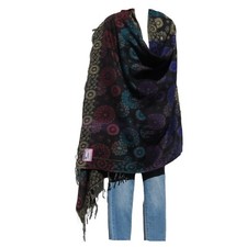 Yak Wool Blend Shawl/Throw Handloomed Nepal Reversible Base Color: Black