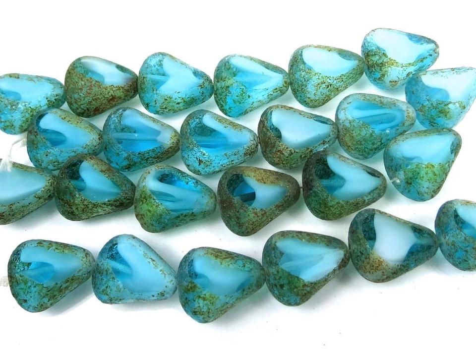  Czech Glass Chunky Table Cut Nugget Capri Blue / White - Stone Picasso - Image 3 of 3