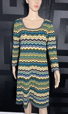 Nine West women sz L stretch knit Stripe Aztec Print Short Sleeve Sweater Dress