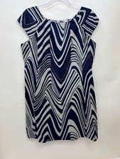 Calvin Klein Dress Navy White Cotton Pattern Cap Sleeves Womens Size Medium