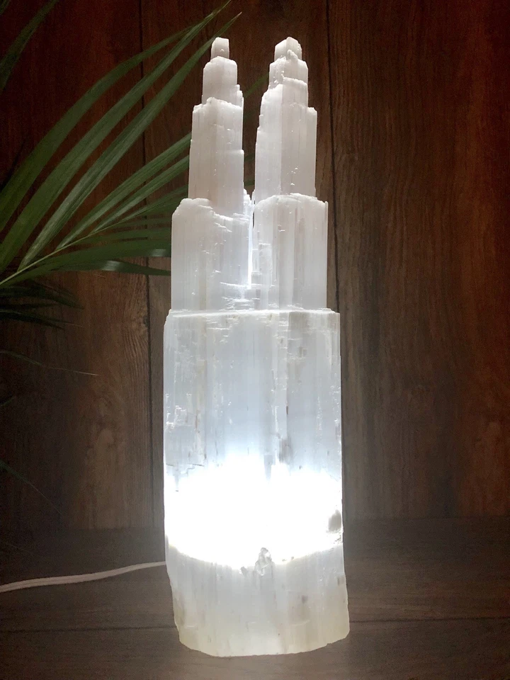 15"-18" Extra Large Selenite Lamp And Cord White LED Selenite Tower Two Point - Image 2 of 4