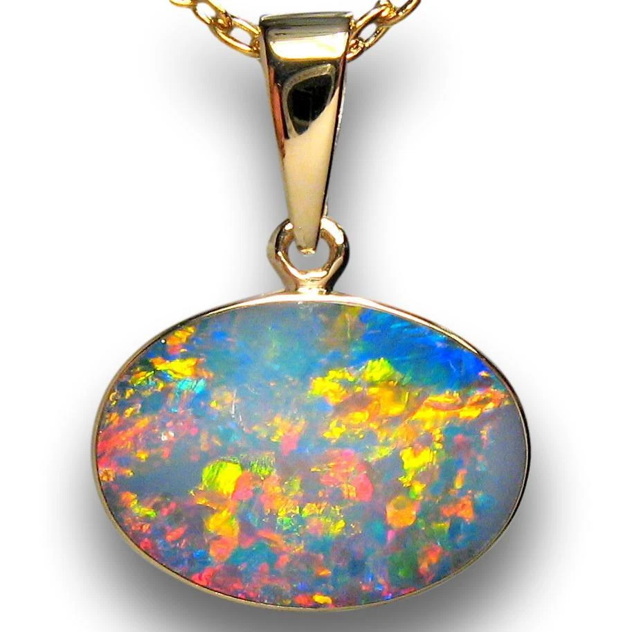 Australian Olympic Opal Pendant Inlay Jewelry 4.45ct 14k Gold Super Gem I81