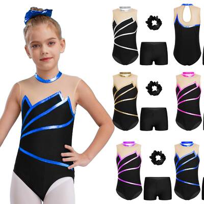 DE Mädchen Turnanzug Gymnastikanzug Ballettbody mit Kurz Hose Ballett Trikot 