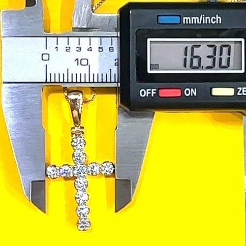 14k Gelbgold Diamant Kreuz Anhänger an 16 Zoll 14k Box Kette. - Bild 8 von 10