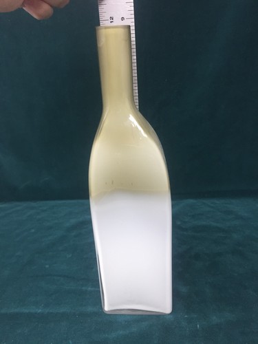 Art Glass - Bottiglia/Vaso in vetro beige/bianco con cassa, fatto asimmetrico a mano - Foto 6 di 11