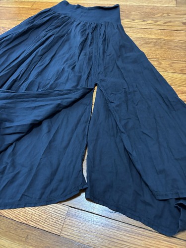 Luna Luz Damen asymmetrischer Maxirock Gr. Medium grau fließend Baumwolle Schlitz Made USA - Bild 4 von 7