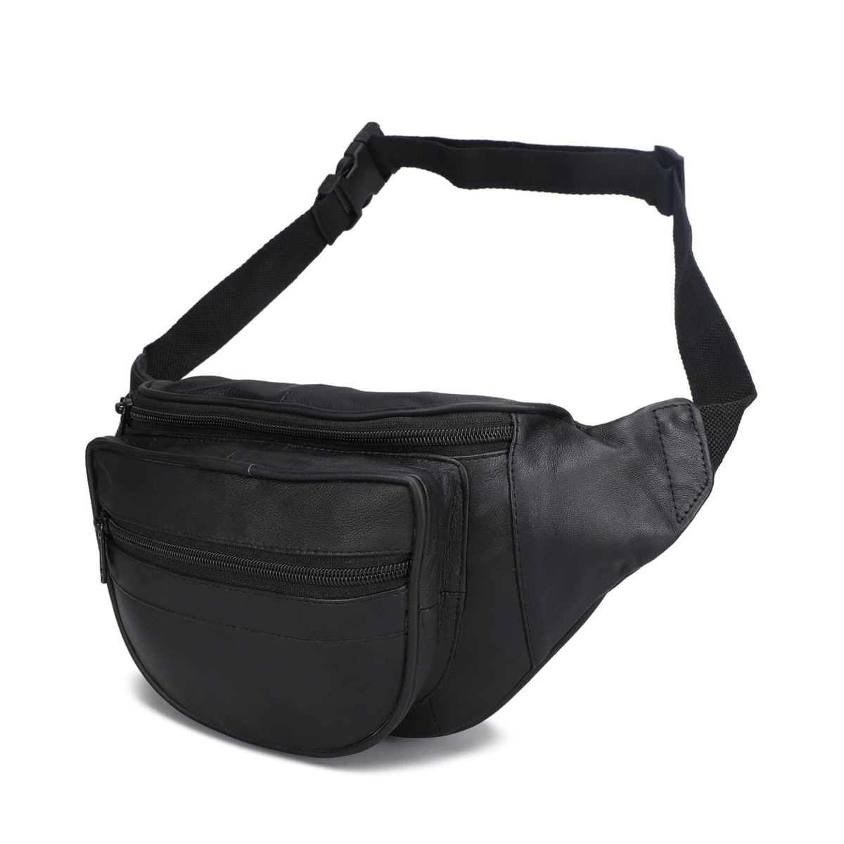 FANNY PACK Black Genuine Leather Waist Bag Travel Purse Hip Belt