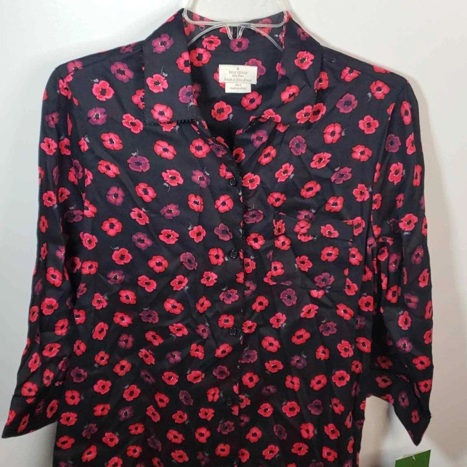 Abito da notte papavero nero floreale nero Kate Spade Dream a Little Dream nuovo con etichette taglia S