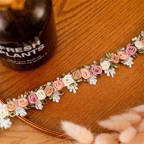 1 Yard Beaded Rose Flower Embroidered Trim Lace RibbonDIY Wedding Dress - Picture 3 of 10