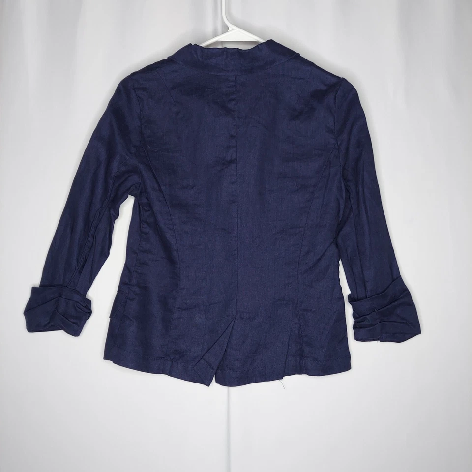 Blazer Forever 21 de lino para mujer pequeño azul marino cuello de un botón 3/4 bolsillos náutico Foto 2 de 4