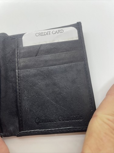 Embossed Detroit Lions Tri-Fold Solid Black LEATHER Wallet Genuine Cowhide VTG? - Picture 6 of 11