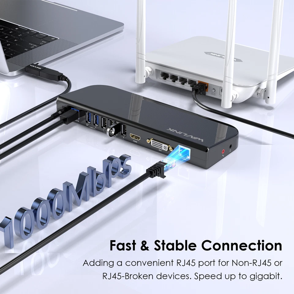 Laptop Docking Station DVI HDMI USB-C Dock Monitor Hub 6 USB for Mac/Windows - Image 3 of 4