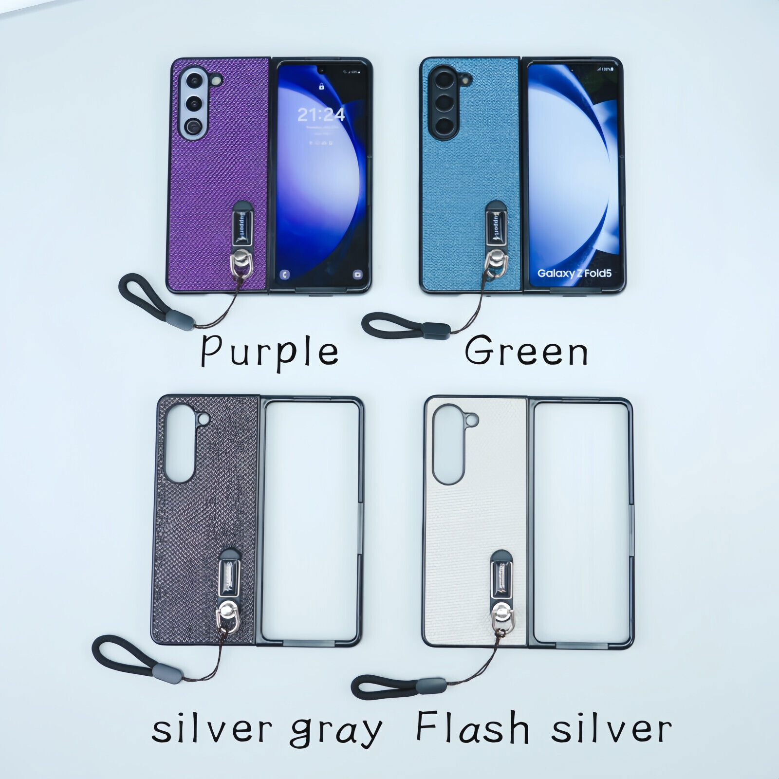 For Samsung Galaxy Z Fold 3 4 5 6 Case +Bracket Strap Flash Phone Cover Luxury-image
