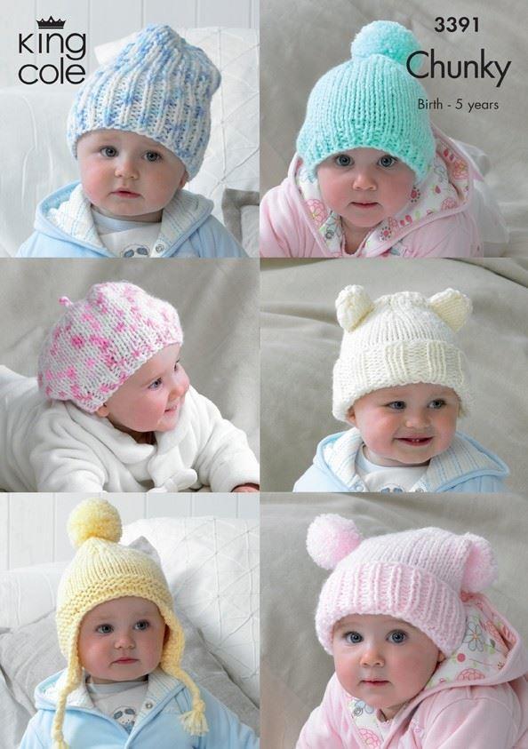 King Cole Chunky Knitting Pattern Childrens Hats 3391