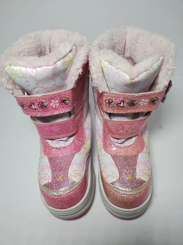 Disney Minnie Mouse Botas de Invierno Niñas Talla 10 Rosa Imitación Piel Gancho y Lazo Foto 3 de 4