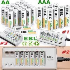 EBL 1.2V AA AAA NIMH Rechargeable Batteries 1100mAh 2800mAh / Charger lot