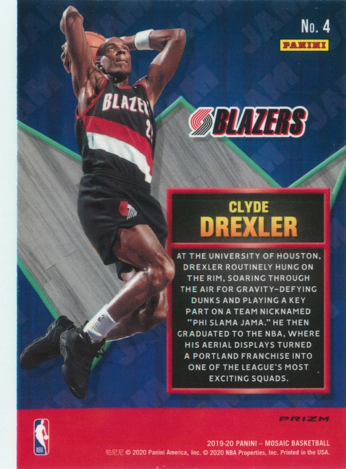 Clyde Drexler 2019-20 GREEN MOSAIC PRIZM Jam Masters Basketball Card #4 Blazers - Image 3 of 3