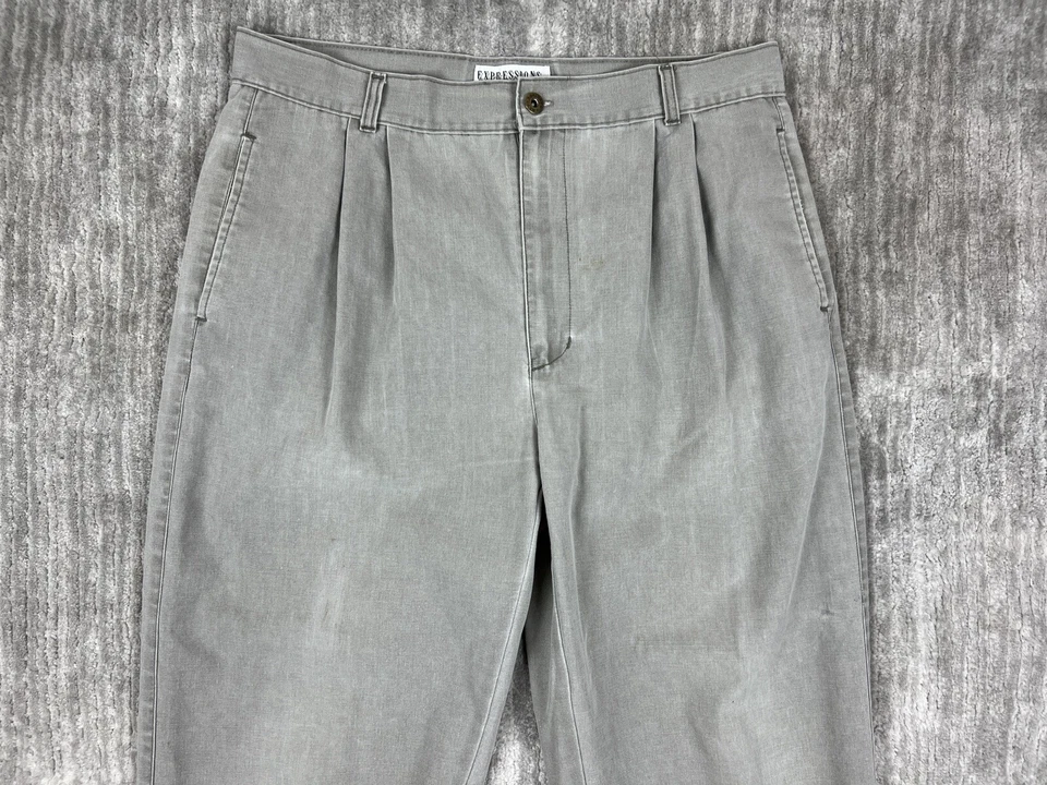 Pantalones Vintage Expressions Para Hombre 36x30 Gris Mezcla Poliéster Plisado Foto 2 de 4
