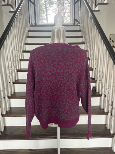 Maglione Free People Magenta Misto Alpaca Leopardato Stampa Animalier Pullover Piccolo - Foto 12 di 13