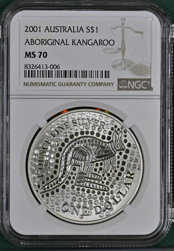 2001 Australia Aboriginal Kangaroo Frosted 1 oz Silver Coin - NGC MS70
