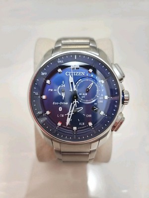 CITIZEN W770 ECO-DRIVE PROXIMITY BLUE DIAL STAINLESS BRACELET MENS WATCH 43MM