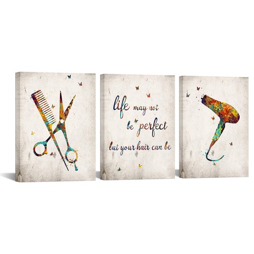 Canvas Set of 3 Hair Salon Wall Art Beauty Salon Pictures Wall Decor Fashion ...