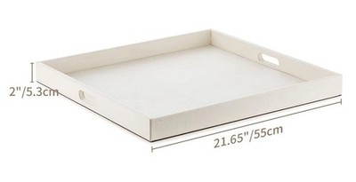 Extra großes Ottomane Tablett, quadratisches Serviertablett pflegeleicht 55 cm weiß mit Griffen