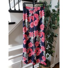 Boho Palazzo Pants Women's Size 4 Blue Pink Floral Print Wide Leg High Waisted