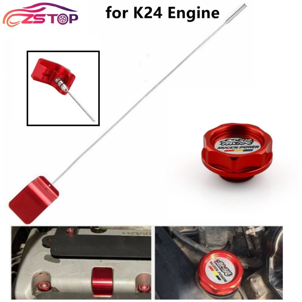 Red K24 K Series Oil Filler Cap Cover + Oil Dipstick For Honda Civic for Acura