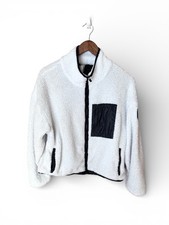 Fabletics White Teddy Fleece Cropped Bomber Jacket Gorpcore Workout Gym S