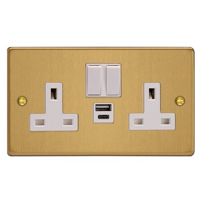 Varilight XDE5UACW.BB Essential Messing gebürstet 2 Gang 13A USB A+C Stecker Buchse