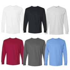 Gildan Men T Shirts Long Sleeve Shirts Cotton Crew Neck Tees, Casual Fit 6 Pack