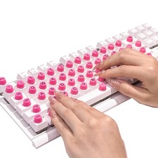 64PCS Long Nail Keyboard Stickers Reusable Pink Letters Protective Desktop Keys