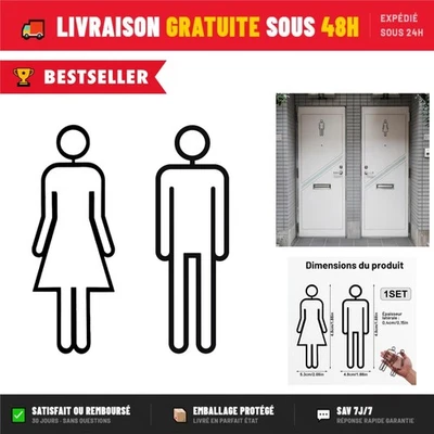 Plaques WC Homme Femme Acrylique Noir Signalétique Murale 2 pièces - Photo 1/4