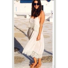 New 128 Free People Star Slip Dress Crochet Midi Size XS IVORY