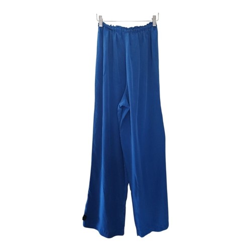 Pantalone Moda International 100% seta lounge blu taglia small leggero gamba larga - Foto 10 di 11