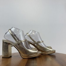 Womens Nina Simeon Metallic Gold Foil Platform Slingback Heeled Sandals Size 8 M