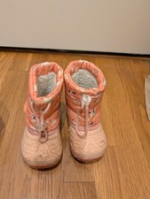 Girls Pink Animal Print Snow Boots with Drawstring Closure and Lined Interior