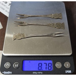 Vintage Sterling Silver Etched Figural Cocktail Forks x 3 marked 925 8.7g