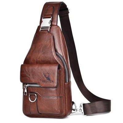  Sling Bag for Men Crossbody Chest Bag,PU leather Over Sling Bag for Dark Brown