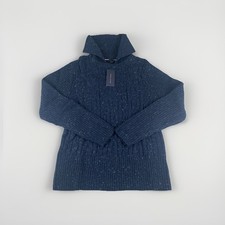 NWT Tommy Hilfiger Women L Navy Blue Cable Knit Flecked Sweater Turtleneck 89