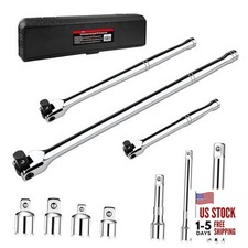 10-Piece Breaker Bar Set with 180  Rotatable Head, 1/4'', 3/8'' and 1/2''