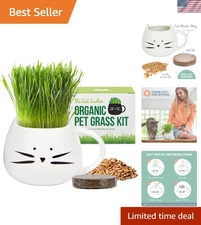 Organic Cat Grass Kit - White Planter for Natural Hairball Control & Digestion
