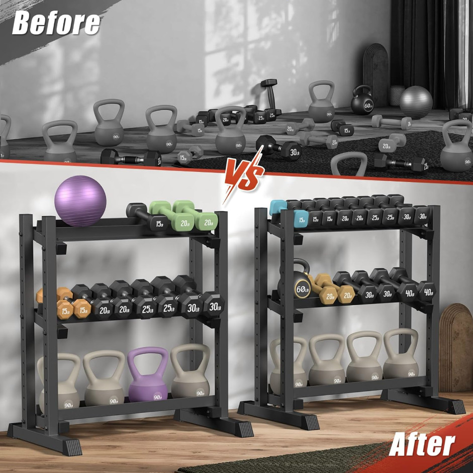 Heavy-Duty 3-Tier Adjustable Dumbbell Rack for Home Gym Storage - Fast shipping