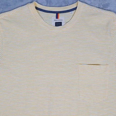 Marc O'Polo Pocket T-Shirt Mens M Shaped Fit Striped Yellow Slub Organic Cotton