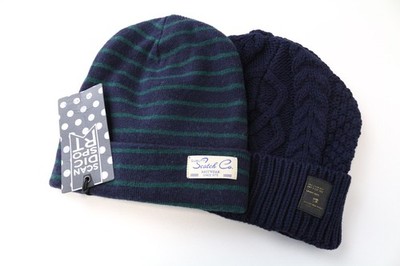 SCOTCH & SODA Ams Couture Herren Mütze OS Blau Wolle Baumwolle Strick 2-teiliges Beanie Set *