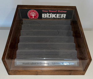 Vintage BOKER TREE BRAND Knife Counter Top Display Case PLEXIGLASS &  Wood