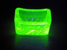 Duncan Diamond Quilted Canary Yellow Vaseline Glass Open Salt Cellar